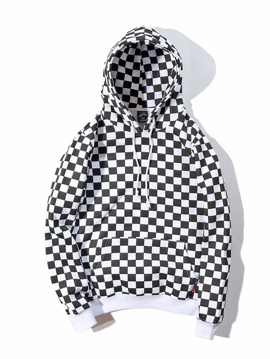 2021 Mens Hip Hop Hoodie Sweatshirt Checkerboard Plaid Hoodie Streetwear Harajuku Fleece Hooded Pullover Hipster