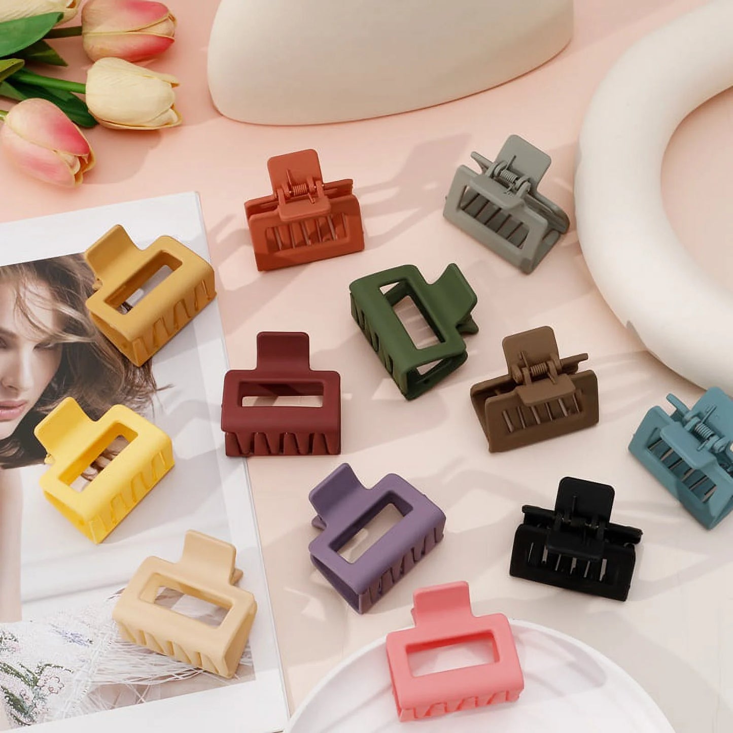 12 Pcs Small Claw Clips for Women Girls, Nonslip Rectangle Hair Clips, 2" Square Matte Small Hair Claw Clips for Women Fine/Medium/Thick Hair