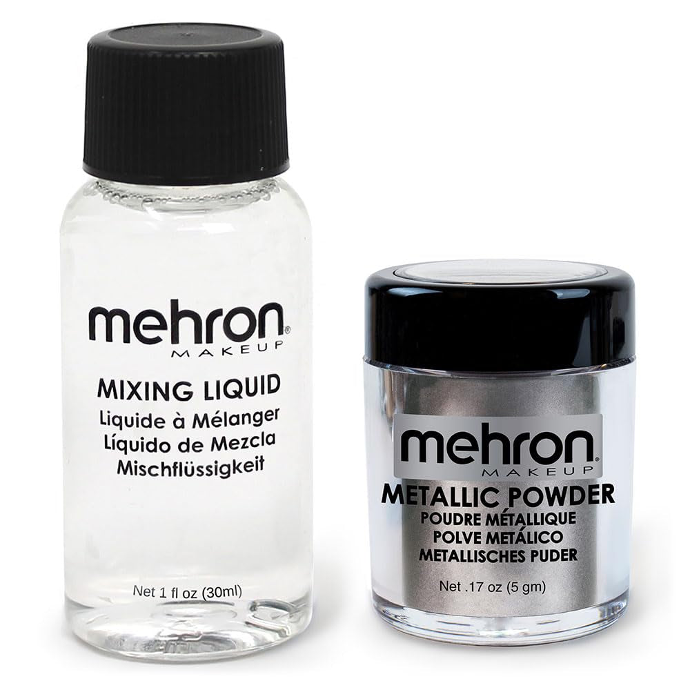 Makeup Metallic Powder (.17 Oz) with Mixing Liquid (1 Oz) (Silver)