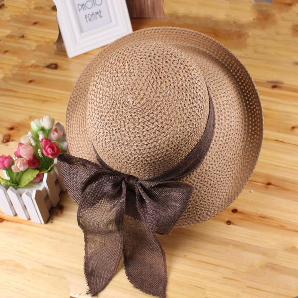 Women'S Summer Hat Beach Outing Sun Hat Straw Hat Foldable Straw Hat Woman Travel Female Vacation UV Protection Visor Hat