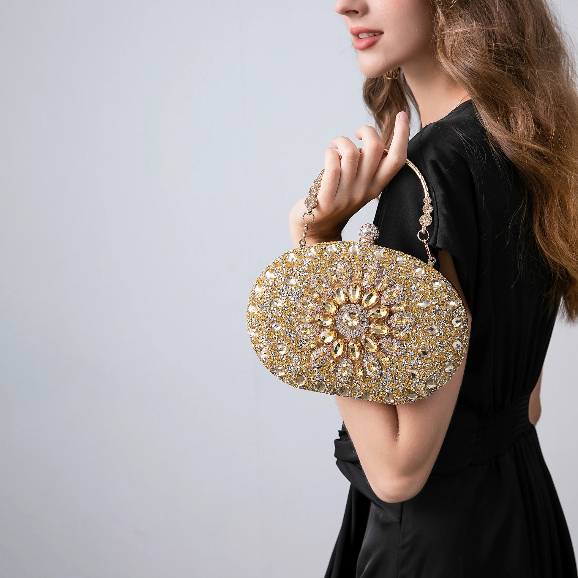 Evening Bag Clutch Purses for Women Ladies Sparkling Party Handbag Wedding Cocktail Prom Bag Sunflower Shape, Green