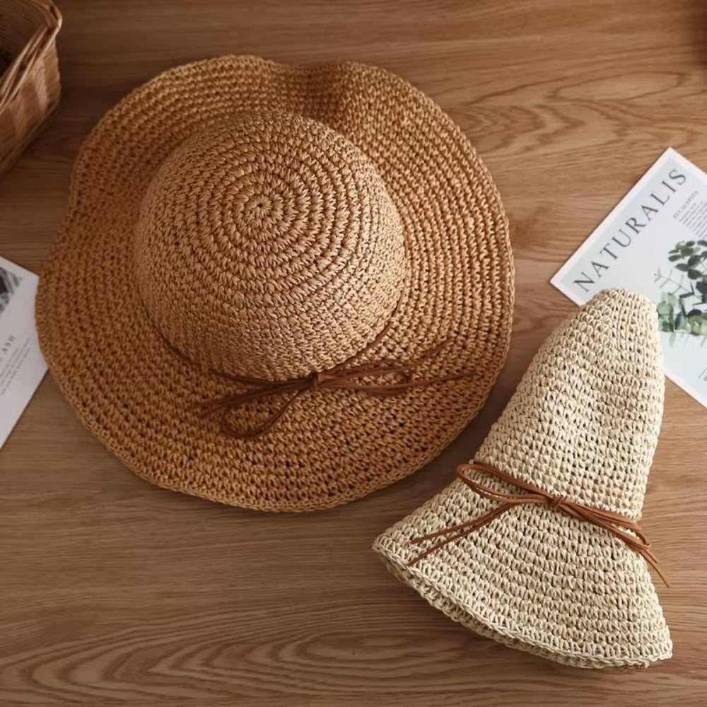 Women'S Summer Hat Beach Outing Sun Hat Straw Hat Foldable Straw Hat Woman Travel Female Vacation UV Protection Visor Hat